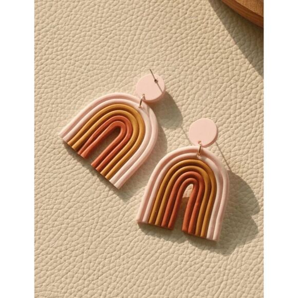 CLAY RAINBOW EARRINGS - PASTEL - Picture 1 of 4